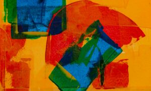 Colorful abstract acrylic artwork with a dynamic composition and vibrant hues.